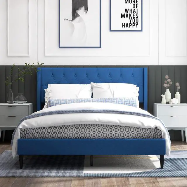 Alt view image 4 of 7 - SlickBlue Queen Size Upholstered Platform Bed with Button Tufted Wingback Headboard