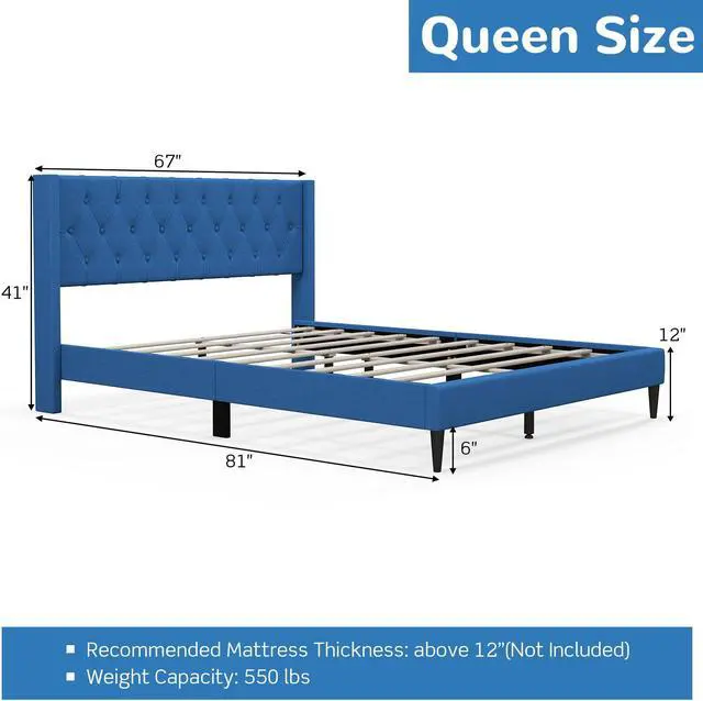 Alt view image 5 of 7 - SlickBlue Queen Size Upholstered Platform Bed with Button Tufted Wingback Headboard