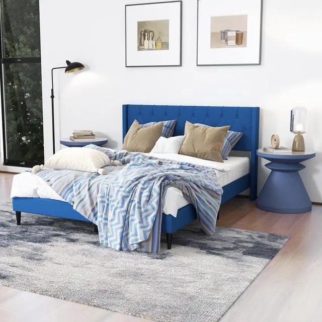 Alt view image 6 of 7 - SlickBlue Queen Size Upholstered Platform Bed with Button Tufted Wingback Headboard