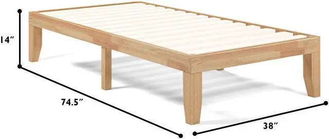 Alt view image 2 of 7 - SlickBlue 14 Inch Twin Size Rubber Wood Platform Bed Frame with Wood Slat Support