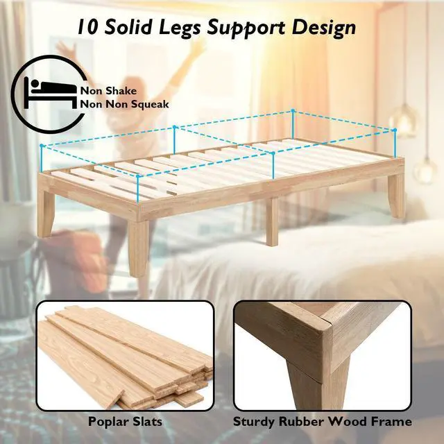 Alt view image 5 of 7 - SlickBlue 14 Inch Twin Size Rubber Wood Platform Bed Frame with Wood Slat Support