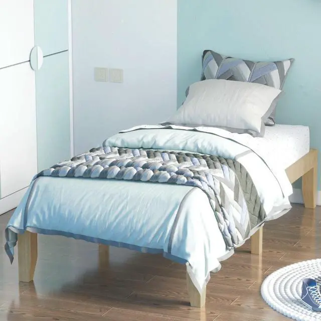 Alt view image 6 of 7 - SlickBlue 14 Inch Twin Size Rubber Wood Platform Bed Frame with Wood Slat Support