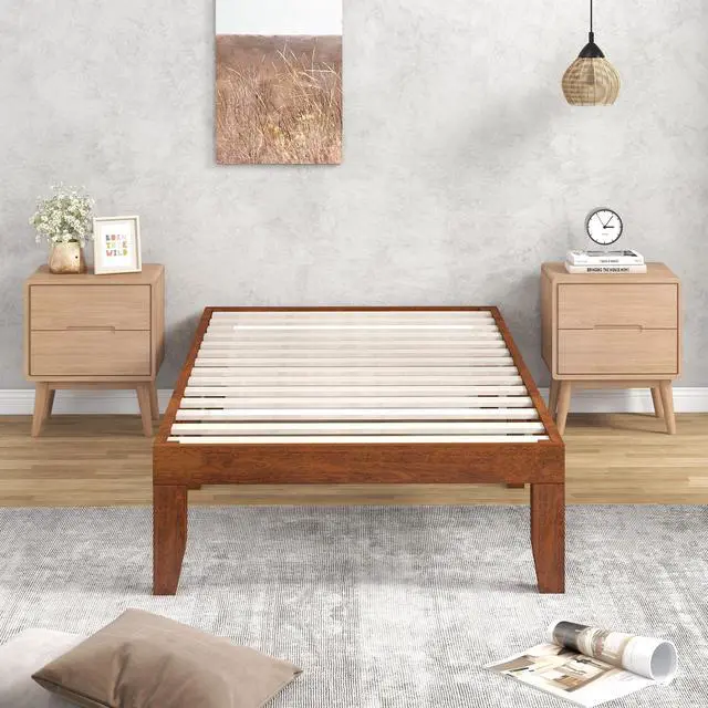 Alt view image 3 of 7 - SlickBlue 14 Inch Twin Size Rubber Wood Platform Bed Frame with Wood Slat Support