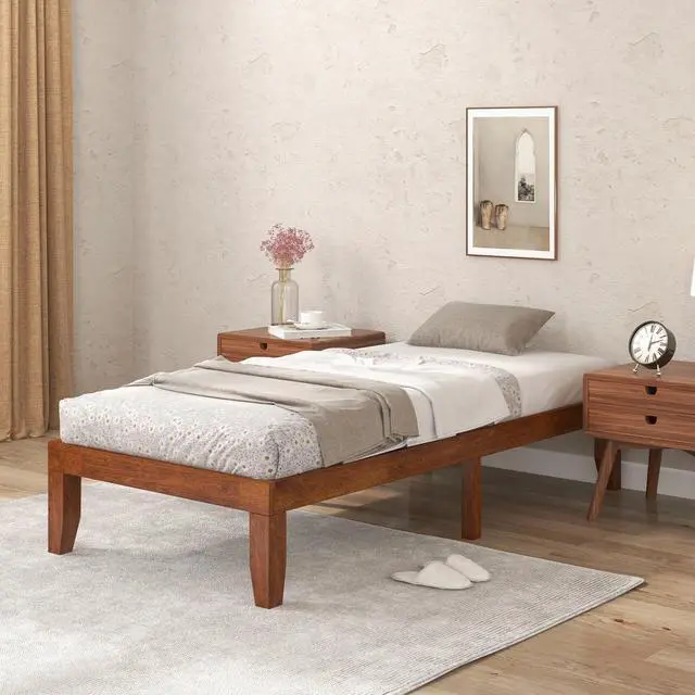 Alt view image 5 of 7 - SlickBlue 14 Inch Twin Size Rubber Wood Platform Bed Frame with Wood Slat Support