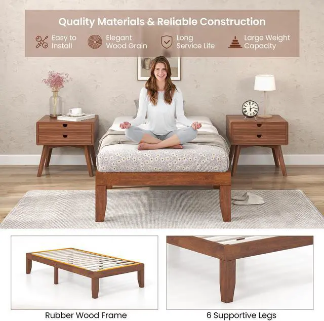 Alt view image 7 of 7 - SlickBlue 14 Inch Twin Size Rubber Wood Platform Bed Frame with Wood Slat Support