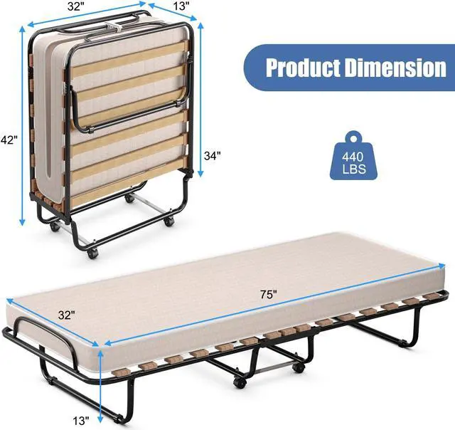 Alt view image 3 of 7 - SlickBlue Portable Folding Bed with Memory Foam Mattress and Sturdy Metal Frame