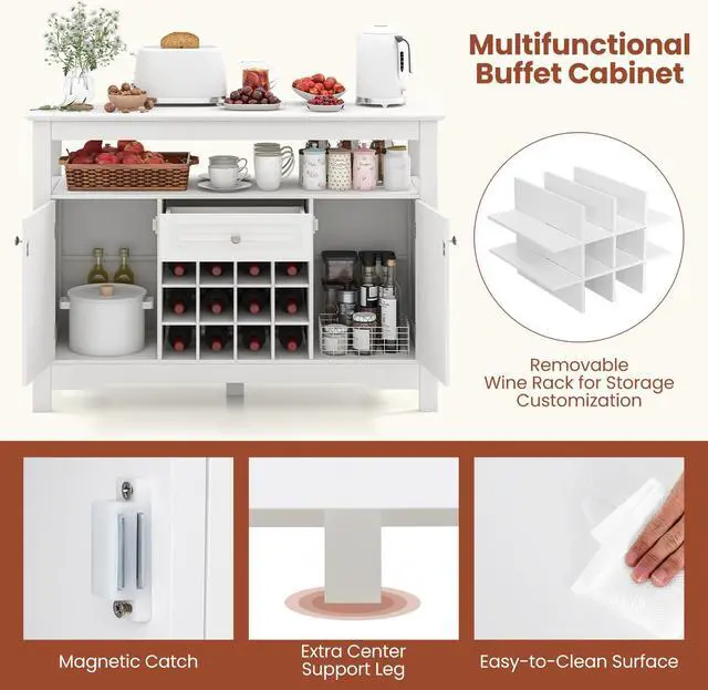 Alt view image 7 of 7 - SlickBlue Buffet Sideboard Wine Liquor Coffee Bar Cabinet with Removable Wine Rack-White