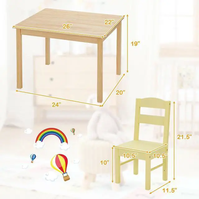 Alt view image 3 of 7 - SlickBlue 5 pcs Kids Pine Wood Multicolor Table Chair Set