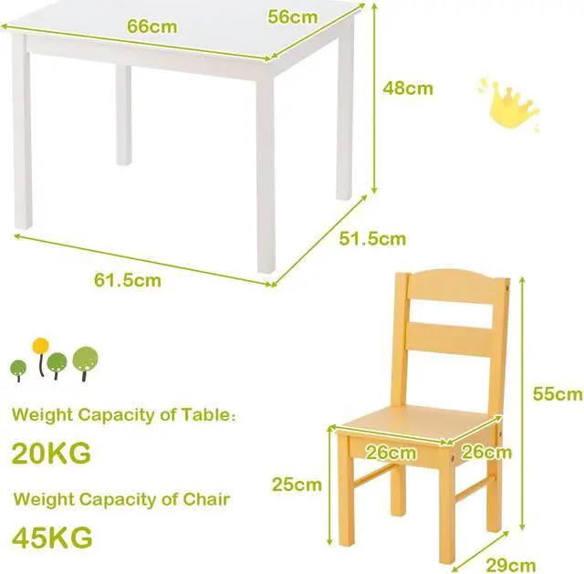 Alt view image 2 of 7 - SlickBlue 5 pcs Kids Pine Wood Table Chair Set-White