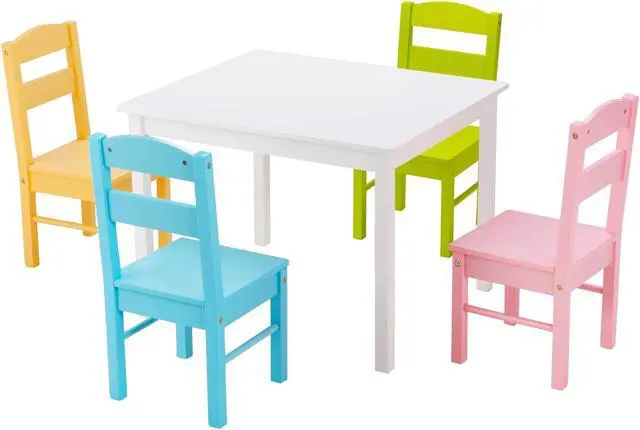 Main image of SlickBlue 5 pcs Kids Pine Wood Table Chair Set-White