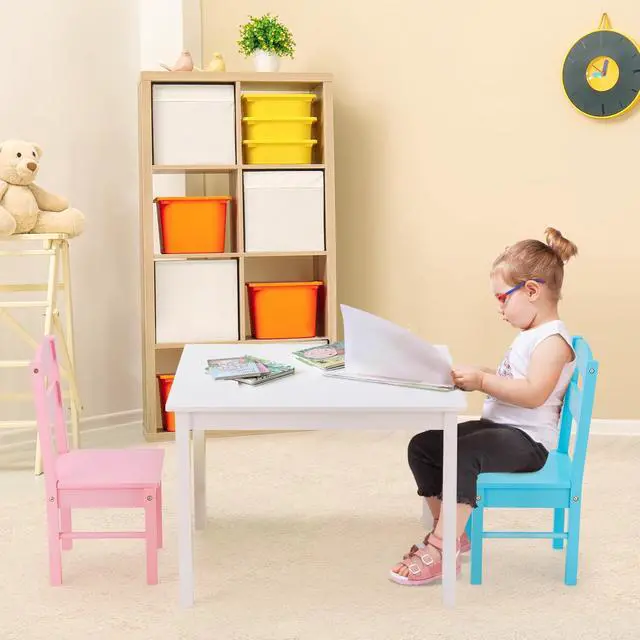 Alt view image 4 of 7 - SlickBlue 5 pcs Kids Pine Wood Table Chair Set-White