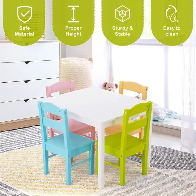 Alt view image 5 of 7 - SlickBlue 5 pcs Kids Pine Wood Table Chair Set-White
