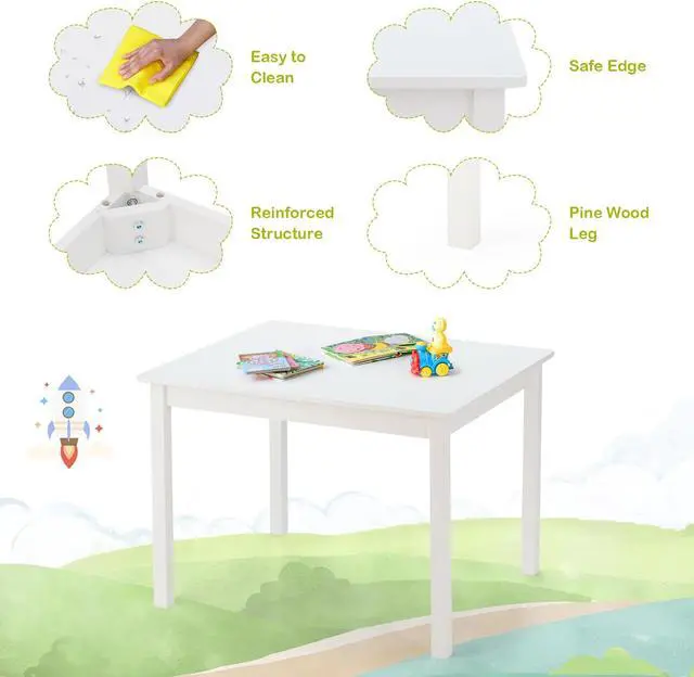 Alt view image 6 of 7 - SlickBlue 5 pcs Kids Pine Wood Table Chair Set-White