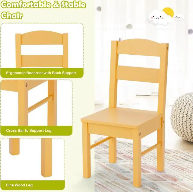 Alt view image 7 of 7 - SlickBlue 5 pcs Kids Pine Wood Table Chair Set-White