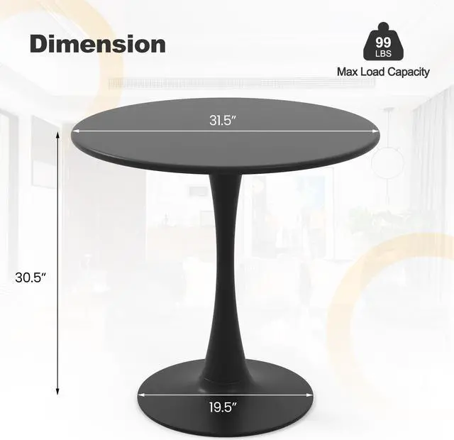 Alt view image 5 of 7 - SlickBlue 31.5" Round Dining Table with Anti-Slip PP Ring-Black
