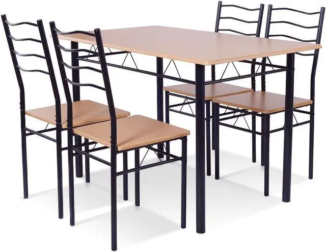 Alt view image 2 of 7 - SlickBlue 5 Pieces Wood Metal Dining Table Set with 4 Chairs-Natural