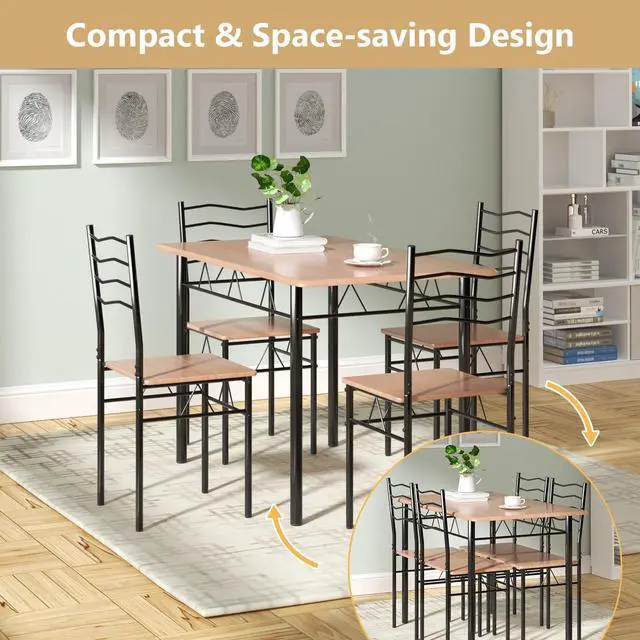 Alt view image 3 of 7 - SlickBlue 5 Pieces Wood Metal Dining Table Set with 4 Chairs-Natural
