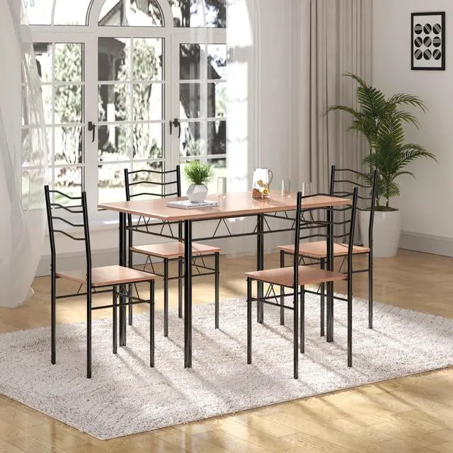 Alt view image 6 of 7 - SlickBlue 5 Pieces Wood Metal Dining Table Set with 4 Chairs-Natural