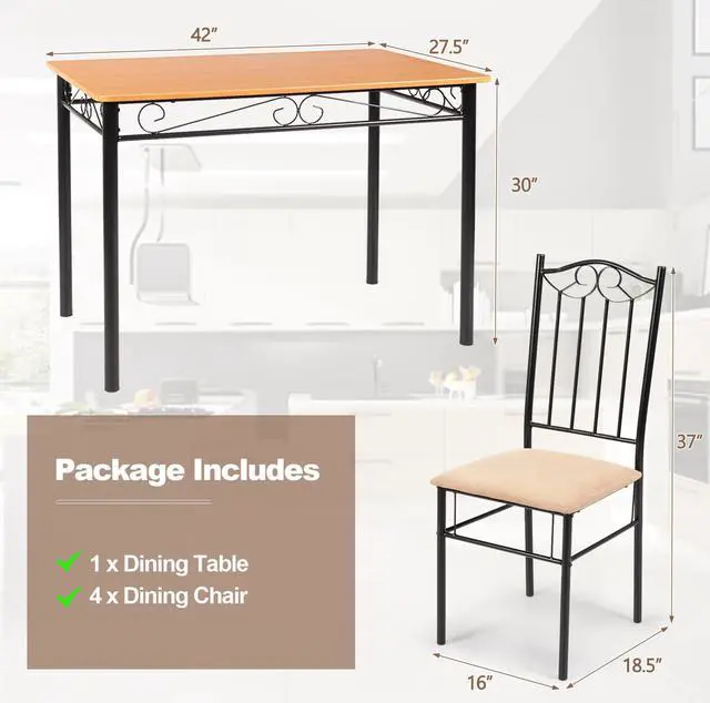 Alt view image 2 of 7 - SlickBlue 5 Pieces Dining Set Wooden Table and 4 Cushioned Chairs
