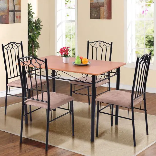 Alt view image 4 of 7 - SlickBlue 5 Pieces Dining Set Wooden Table and 4 Cushioned Chairs