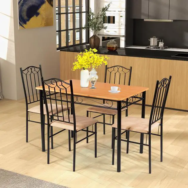 Alt view image 3 of 7 - SlickBlue 5 Pieces Dining Set Wooden Table and 4 Cushioned Chairs