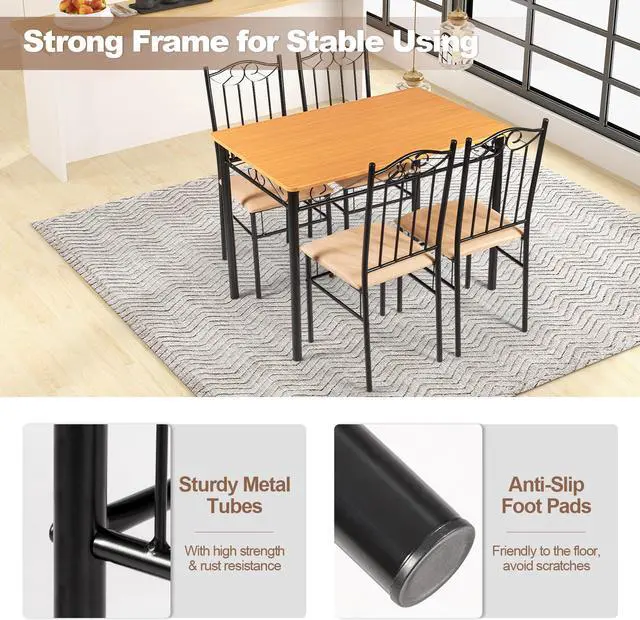 Alt view image 6 of 7 - SlickBlue 5 Pieces Dining Set Wooden Table and 4 Cushioned Chairs