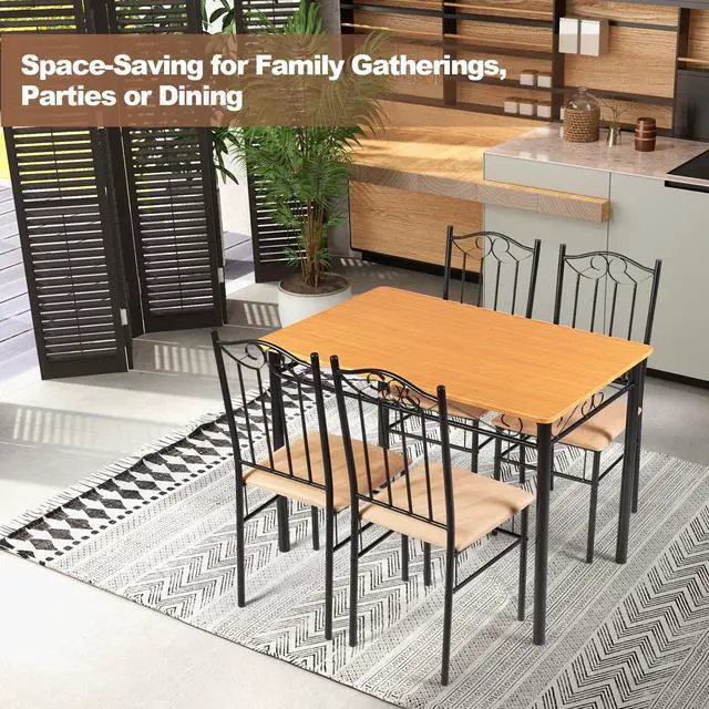 Alt view image 5 of 7 - SlickBlue 5 Pieces Dining Set Wooden Table and 4 Cushioned Chairs