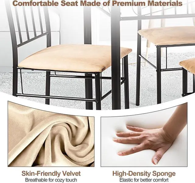 Alt view image 7 of 7 - SlickBlue 5 Pieces Dining Set Wooden Table and 4 Cushioned Chairs