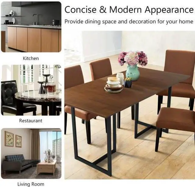 Alt view image 2 of 3 - SlickBlue Metal Frame Wood Top Console Dining Table Rectangular Kitchen Table-60 Inch Desk