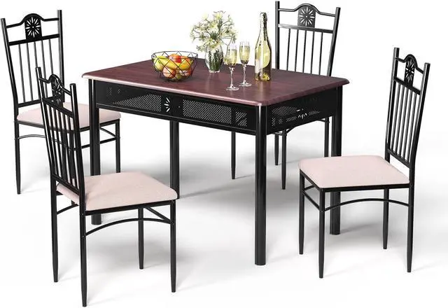 Alt view image 2 of 7 - SlickBlue 5 Pcs Dining Set Wood Metal Table and 4 Chairs with Cushions