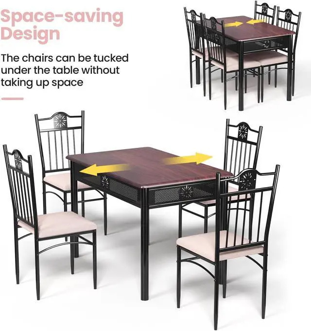 Alt view image 7 of 7 - SlickBlue 5 Pcs Dining Set Wood Metal Table and 4 Chairs with Cushions