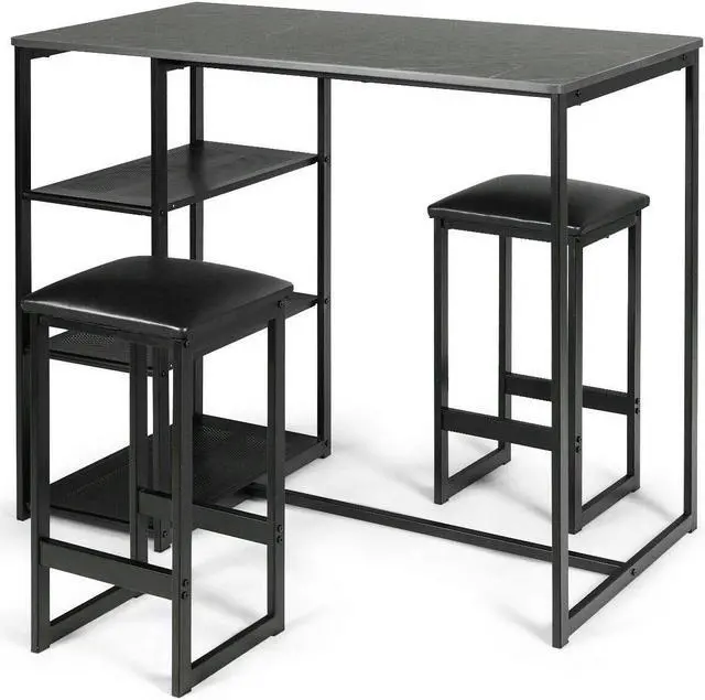 Main image of SlickBlue 3 pcs Dining Set with Faux Marble Top Table and 2 Stools-Black