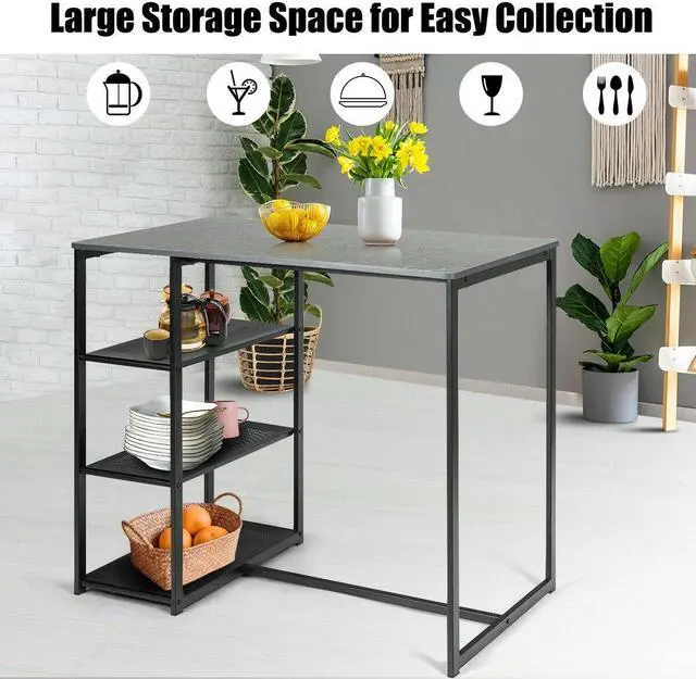 Alt view image 2 of 7 - SlickBlue 3 pcs Dining Set with Faux Marble Top Table and 2 Stools-Black