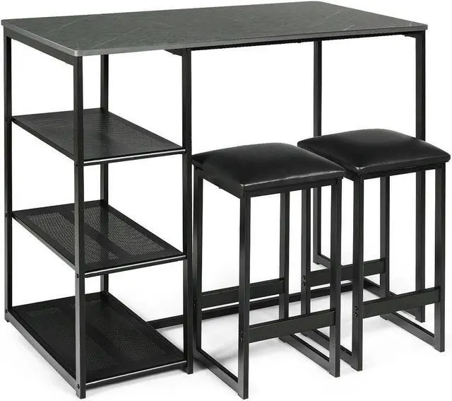 Alt view image 4 of 7 - SlickBlue 3 pcs Dining Set with Faux Marble Top Table and 2 Stools-Black