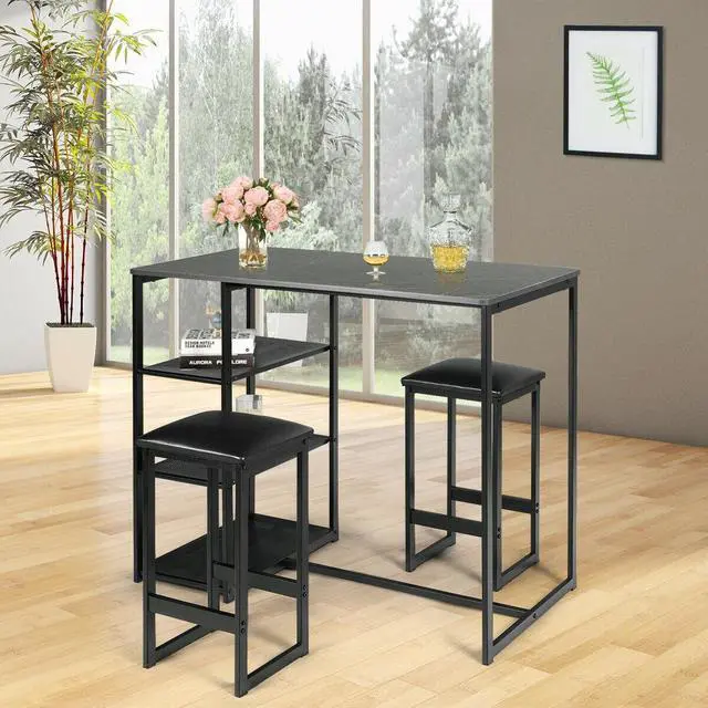 Alt view image 3 of 7 - SlickBlue 3 pcs Dining Set with Faux Marble Top Table and 2 Stools-Black