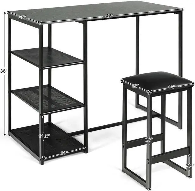 Alt view image 5 of 7 - SlickBlue 3 pcs Dining Set with Faux Marble Top Table and 2 Stools-Black