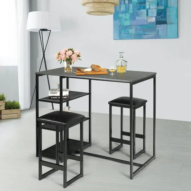 Alt view image 7 of 7 - SlickBlue 3 pcs Dining Set with Faux Marble Top Table and 2 Stools-Black