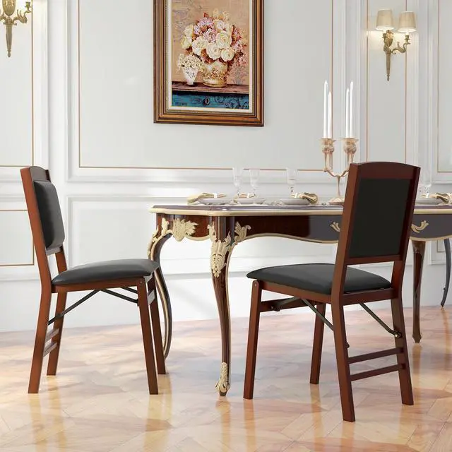 Alt view image 4 of 7 - SlickBlue Set of 2 Folding Dining Chairs with Padded Seat and High Backrest-Brown