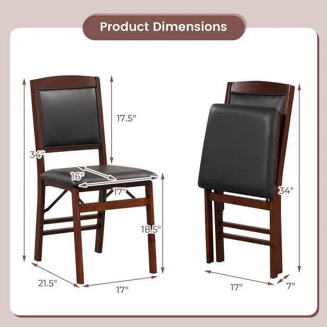 Alt view image 5 of 7 - SlickBlue Set of 2 Folding Dining Chairs with Padded Seat and High Backrest-Brown
