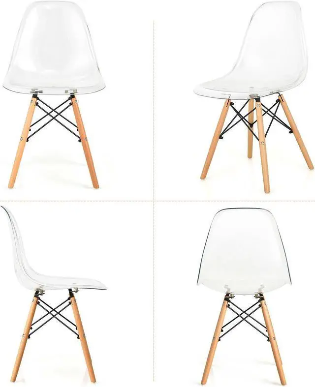 Alt view image 2 of 7 - SlickBlue Set of 4 Dining Chairs Modern Plastic Shell Side Chair with Clear Seat and Wood Legs-Transparent