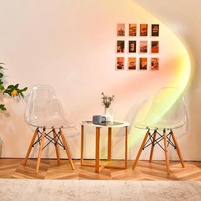 Alt view image 4 of 7 - SlickBlue Set of 4 Dining Chairs Modern Plastic Shell Side Chair with Clear Seat and Wood Legs-Transparent