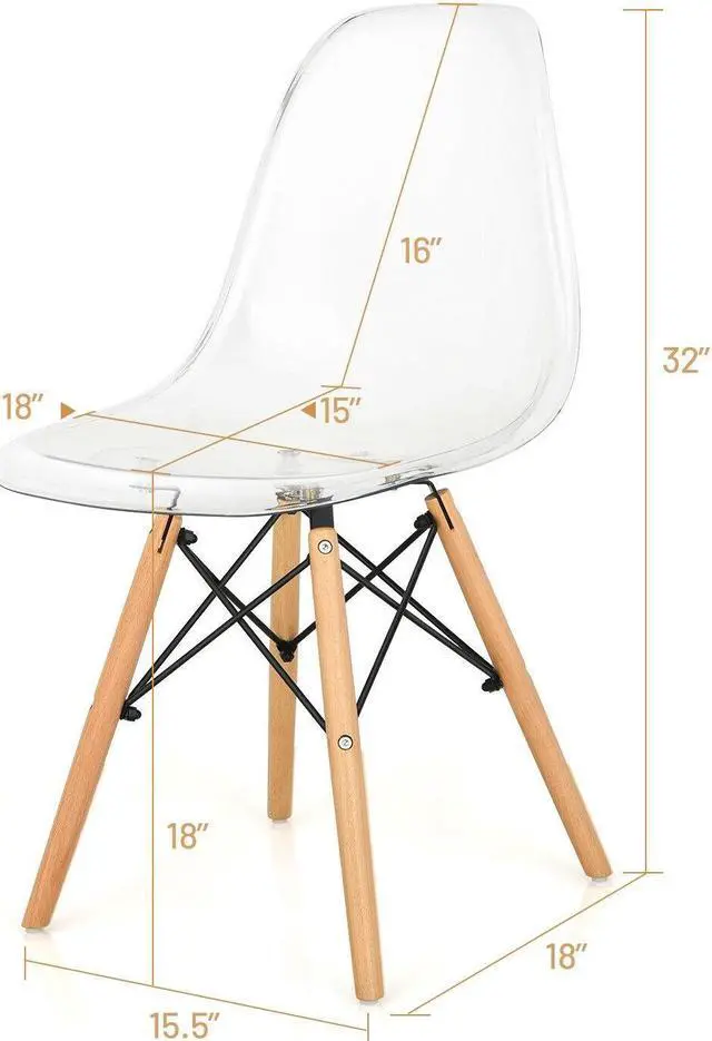 Alt view image 5 of 7 - SlickBlue Set of 4 Dining Chairs Modern Plastic Shell Side Chair with Clear Seat and Wood Legs-Transparent