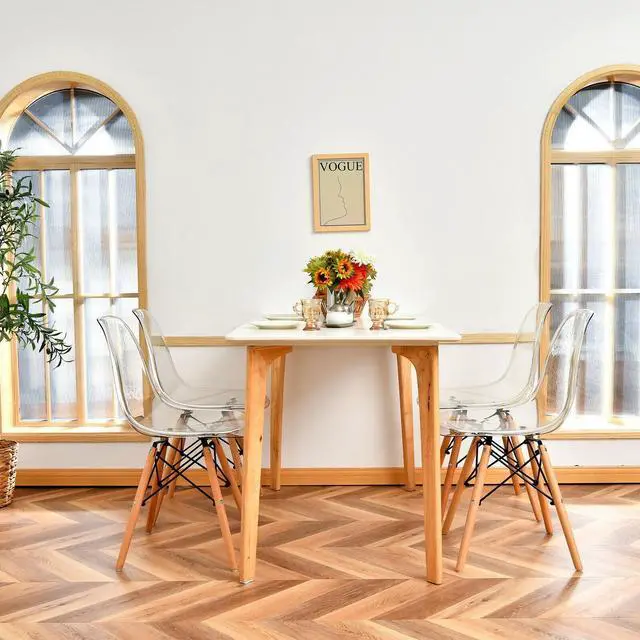 Alt view image 6 of 7 - SlickBlue Set of 4 Dining Chairs Modern Plastic Shell Side Chair with Clear Seat and Wood Legs-Transparent