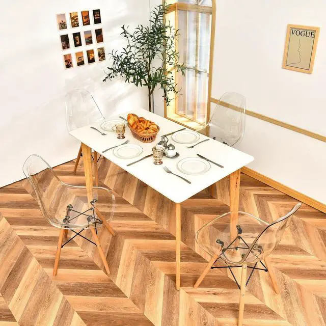 Alt view image 3 of 7 - SlickBlue Set of 4 Dining Chairs Modern Plastic Shell Side Chair with Clear Seat and Wood Legs-Transparent