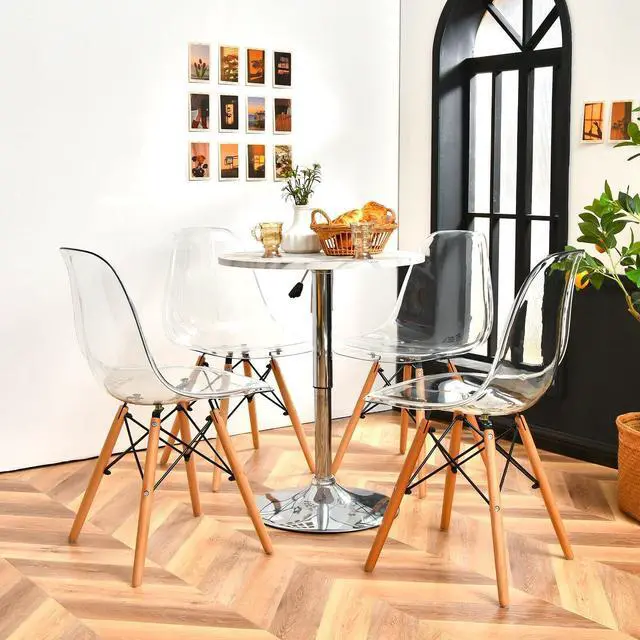 Alt view image 7 of 7 - SlickBlue Set of 4 Dining Chairs Modern Plastic Shell Side Chair with Clear Seat and Wood Legs-Transparent