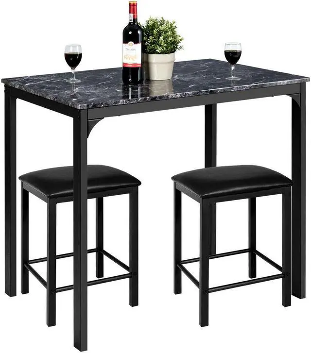 Alt view image 2 of 7 - SlickBlue 3 Piece Counter Height Dining Set Faux Marble Table