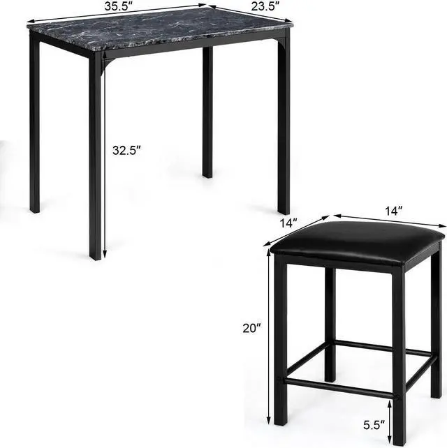 Alt view image 5 of 7 - SlickBlue 3 Piece Counter Height Dining Set Faux Marble Table