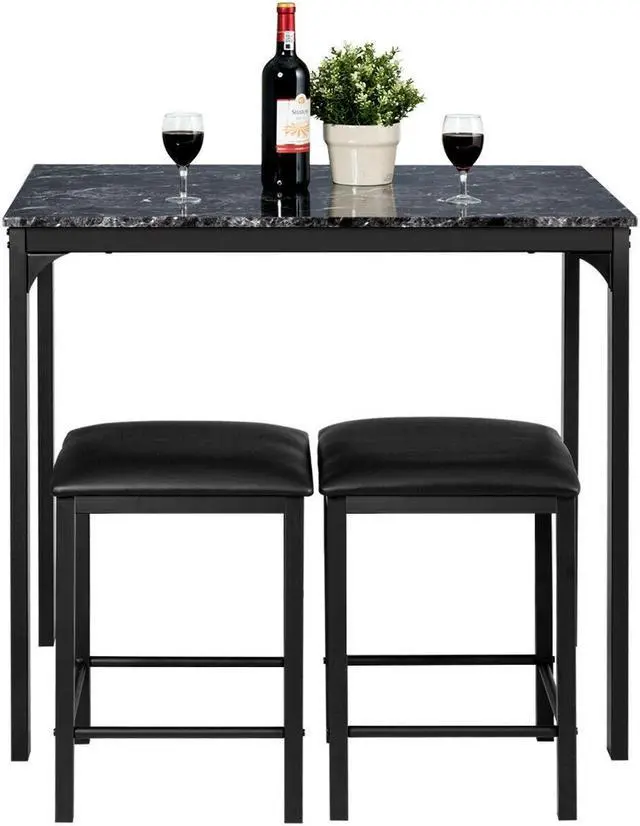 Alt view image 6 of 7 - SlickBlue 3 Piece Counter Height Dining Set Faux Marble Table