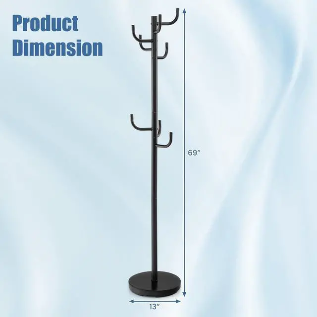 Alt view image 5 of 7 - SlickBlue Metal Coat Rack Stand with 8 Sturdy Hooks and Metal Base