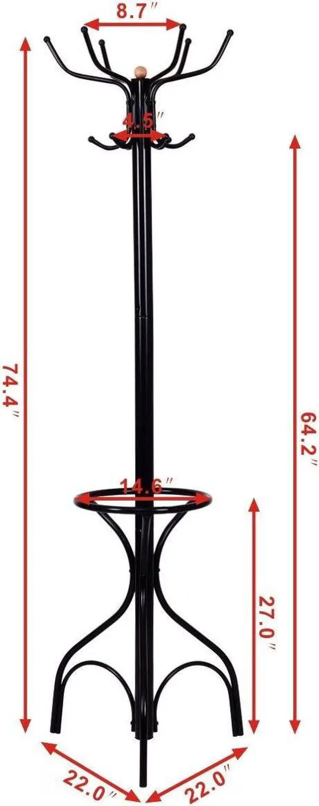 Alt view image 2 of 7 - SlickBlue Vintage Metal Coat Hat Tree Stand Clothes Hanger